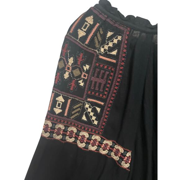 American Eagle Black Boho Embroidered Peasant Top Tassel Tie Neck Long Sleeve S - Picture 7 of 10
